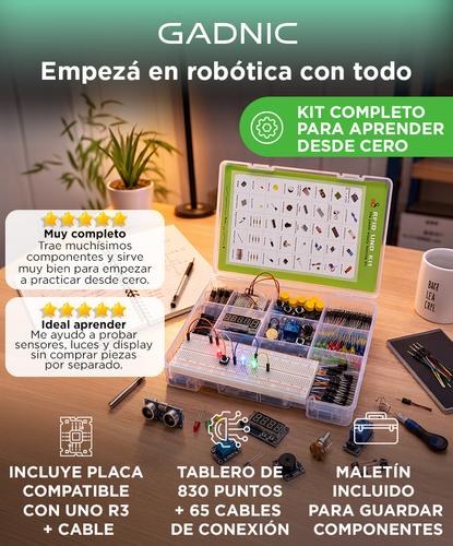  Kit Arduino Uno R3 Gadnic Compatible  Con Componentes De Robótica Para Principiantes Tablero 830 Puntos Sensores Y Maletín - 1