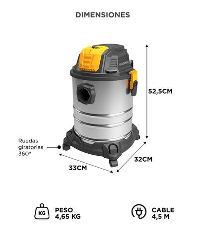 Aspiradora Industrial 25L Gadnic MG500 De Tacho Sin Bolsa 1200W Función Sopladora - 5