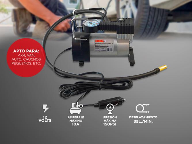Compresor Para Auto 12v 150psi 35lt/min Portátil Con Manometro Incluye 3 Picos - 1