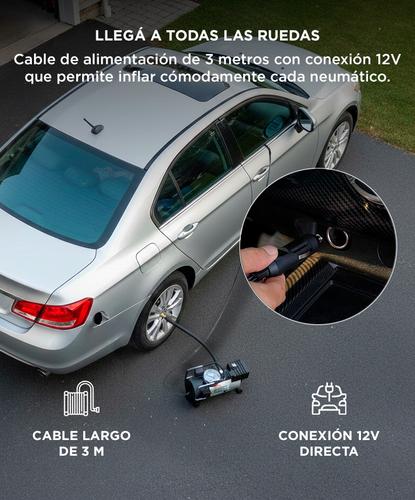 Compresor Para Auto 12v 150psi 35lt/min Portátil Con Manometro Incluye 3 Picos - 3