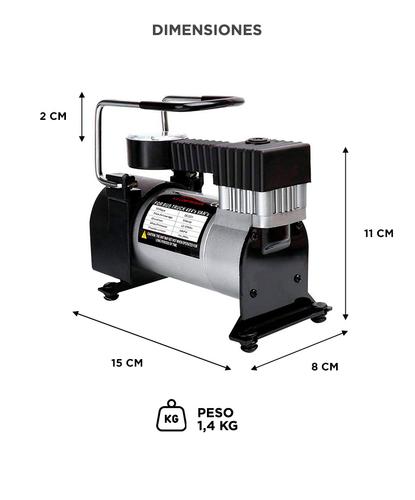 Compresor Para Auto 12v 150psi 35lt/min Portátil Con Manometro Incluye 3 Picos - 5