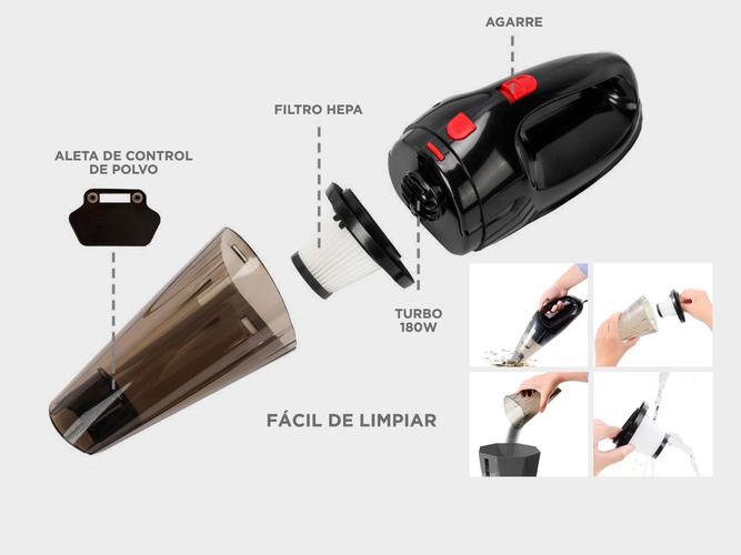 Aspiradora de Mano 12v Para Auto Portátil 108w Filtro HEPA Cable 45Mts Outlet - 4