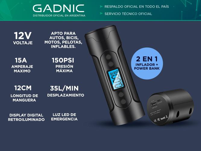 Inflador 12 Volt  Portable Sin Cables Power Bank Gadnic - 1