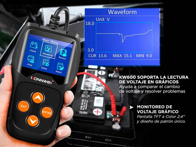 Analizador De Baterias 12v Konnwei KW600 Probador Arranque - 2