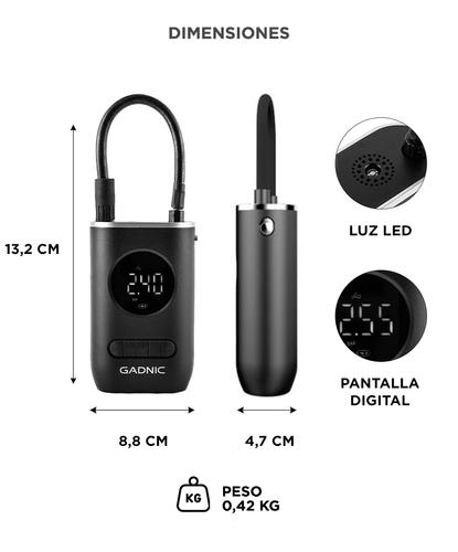 Inflador de Neumáticos Inalámbrico Mini Recargable Gadnic Compresor de Aire  - 5
