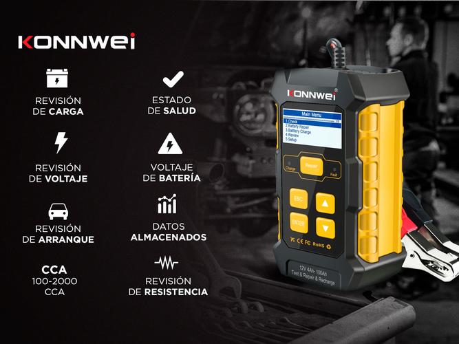 Analizador de Baterías de Auto Moto Konwei KW510 Repara Testea Carga  - 1