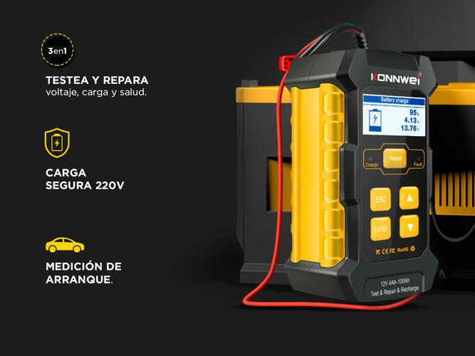 Analizador de Baterías de Auto Moto Konwei KW510 Repara Testea Carga  - 3