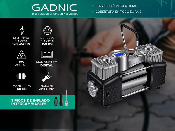 Compresor 12v Doble cilindro Gadnic AV37-TY Digital Auto Linterna - 1