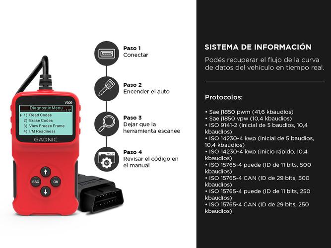  Scanner Automotriz Multimarca Gadnic VA44 OBD2 Universal Diagnóstico Profesional - 3