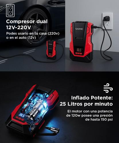 Compresor de aire Inflador Gadnic Portatil 12V220V Outlet - 2