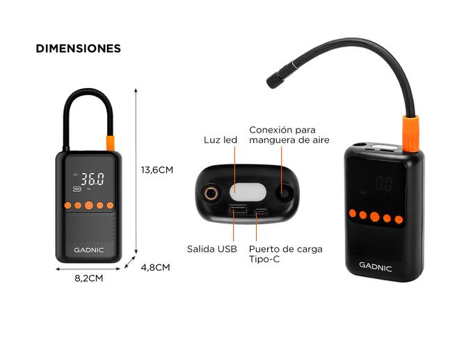 Inflador Inalambrico Gadnic 12V 4000mAh Compacto - 5