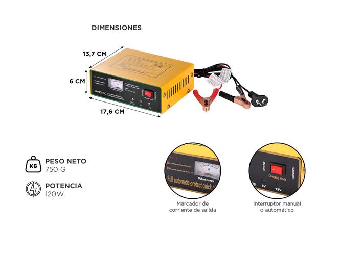 Cargador Automático de Batería Gadnic para Vehículos Tensión 6V 12V - 4