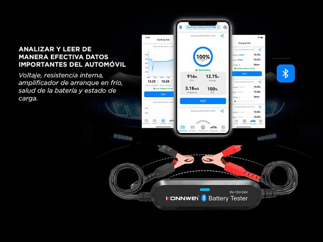 Analizador de Baterías Konnwei BK200 Bluetooth Multipropósito Para Baterías 6v 12v y 24v - 3