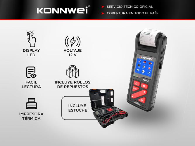 Analizador de Baterías Konnwei Kw720 Con Impresora y Display 6v-30v + Rollos Outlet - 1