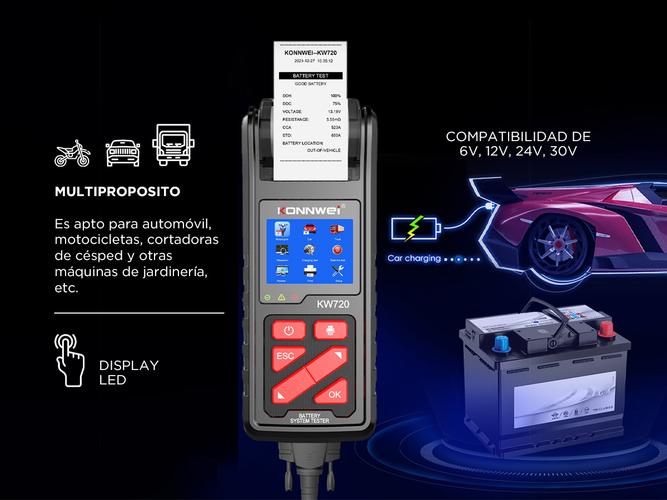 Analizador de Baterías Konnwei Kw720 Con Impresora y Display 6v-30v + Rollos Outlet - 3
