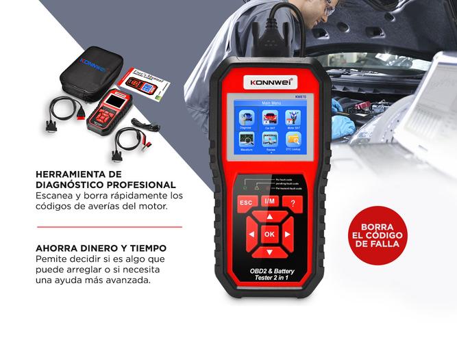 Escáner y Probador De Batería de Autos KONNWEI KW870 2 en 1 Multimarca - 3