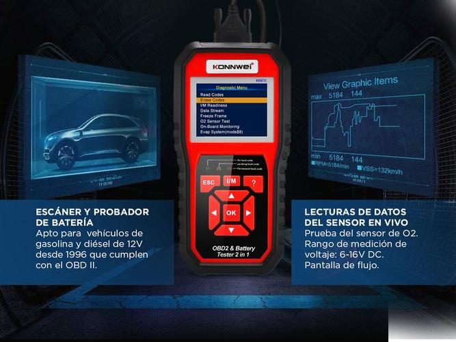 Escáner y Probador De Batería de Autos KONNWEI KW870 2 en 1 Multimarca - 4