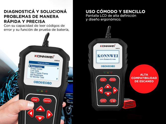 Scanner Automotriz Kw818 KONNWEI OBD2 Multimarca - 2