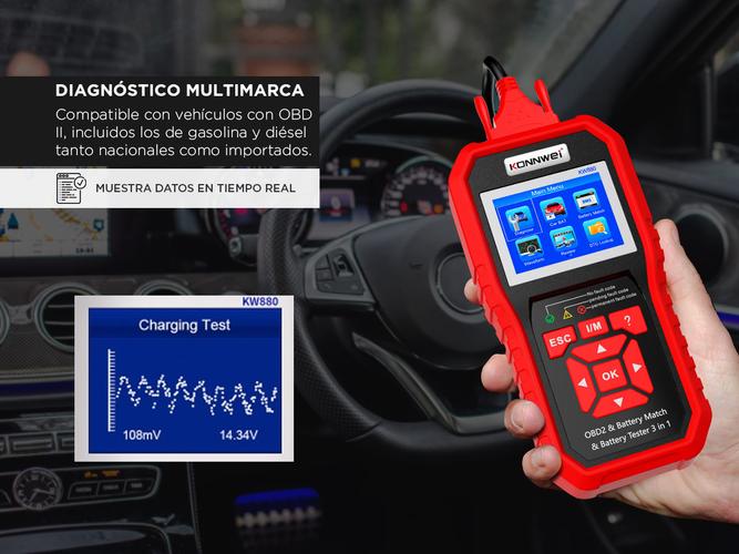 Escaner Automotriz Obd2 Y Analizador de Batería Konnwei KW880 Multimarca Función Battery Match - 2