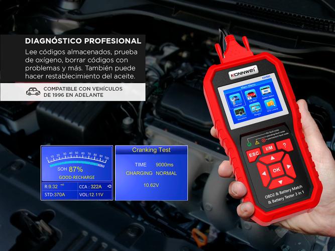 Scanner Automotriz Obd2 Y Analizador de Batería Konnwei KW890 Multimarca Función Oil Reset - 2