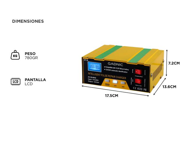Cargador Inteligente De Batería De Autos y Motos Gadnic Display Digital Apto Gel Ácido Litio - 4