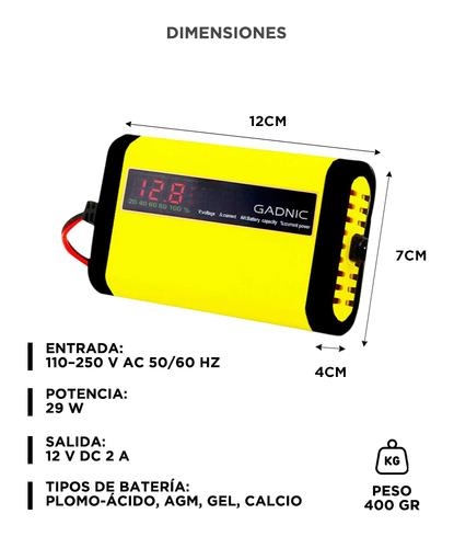 Cargador y Mantenedor De Baterías Auto Moto Lancha Gadnic CBAT-Easy Con Pantalla LED 12 V - 5