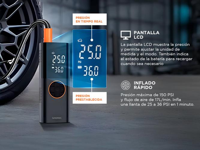Compresor De Aire Portátil Gadnic Para Inflador Dneumáticos 50W Usado - 3
