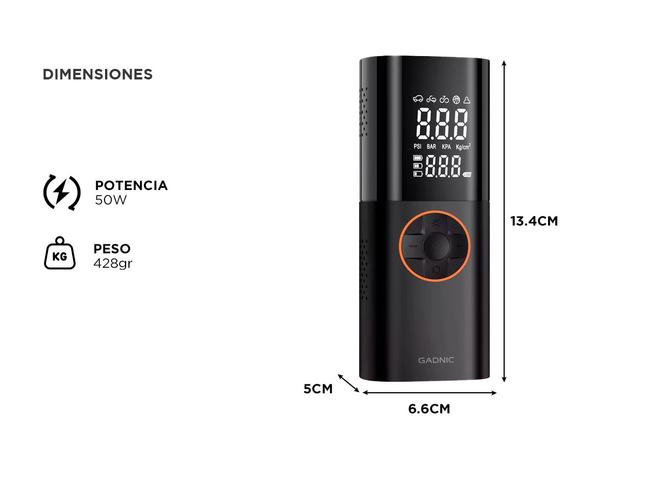 Compresor De Aire Portátil Gadnic Para Inflador Dneumáticos 50W Usado - 4