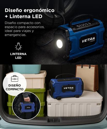 Inflador Portátil Vetra by Gadnic 150 PSI Compresor de Aire Batería Recargable Luz Led LCD Multiuso Compacto  - 4