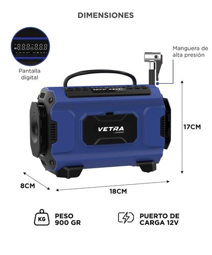 Inflador Portátil Vetra by Gadnic 150 PSI Compresor de Aire Batería Recargable Luz Led LCD Multiuso Compacto  - 5