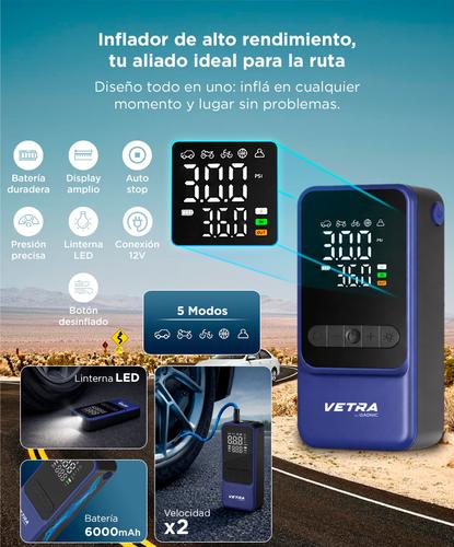 Inflador Portátil Vetra By Gadnic 150 PSI Digital Bateria Recargable Función Desinflado Linterna LED - 3