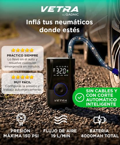 Inflador De Neumáticos Inalámbrico Vetra By Gadnic 150 PSI Recargable Para Auto Y Moto Compresor  - 1