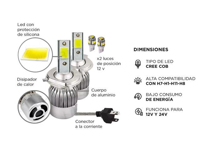 Kit x2 Led Creed Gadnic Cob  H7 H1 H11 H8 1224v  - 3