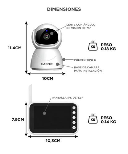 Baby Call Monitor De Bebé Gadnic Pantalla IPS 4.3 Pulgadas Cámara PTZ 720P Visión Nocturna Audio Bidireccional - 5