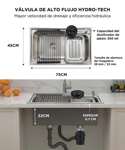 Bacha de Cocina Inteligente Rieti by Gadnic 75 cm Set Completo Acero Inoxidable 304 - 5