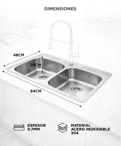 Bacha Doble Cocina Rieti By Gadnic 84cm Acero Inoxidable - 5