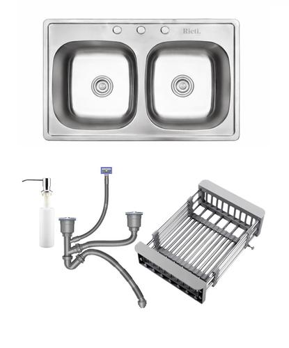 Bacha Doble Cocina Rieti By Gadnic 84cm Acero Inoxidable - 6