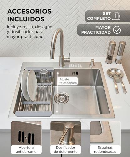 Bacha De Cocina Rieti By Gadnic Acero Inoxidable Kit Completo  - 3