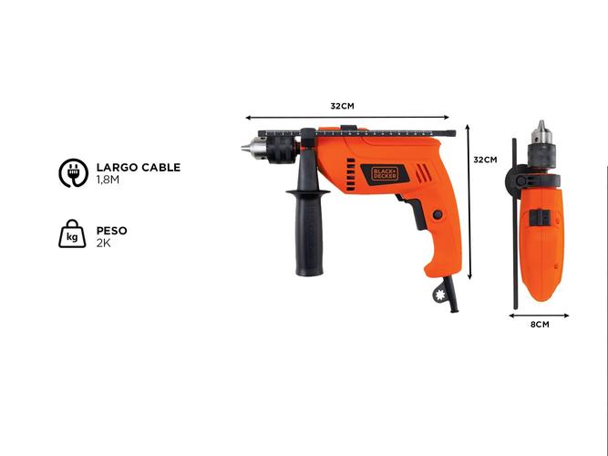 Taladro Percutor Black & Decker 13mm 650W Velocidad Variable + Maletin - 4