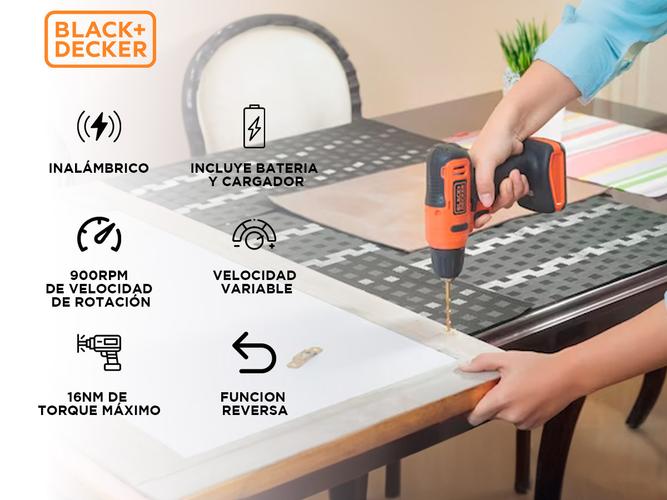 Taladro Atornillador Inalambrico Black+Decker 10mm 12v Puntas LD12S  - 1