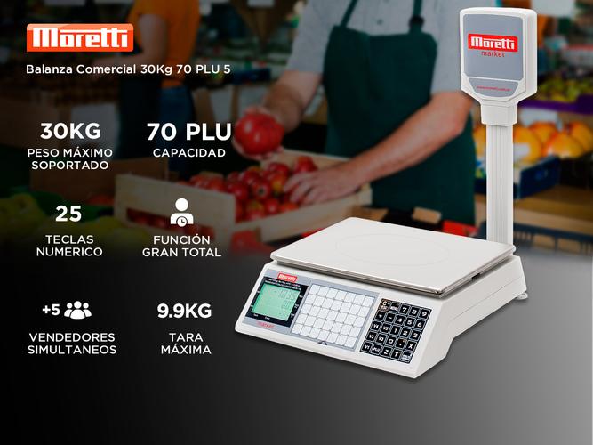 Balanza Comercial Moretti Market 30Kg 70 PLU 5 Vendedores Conexion PC / Impresor ticket - 1