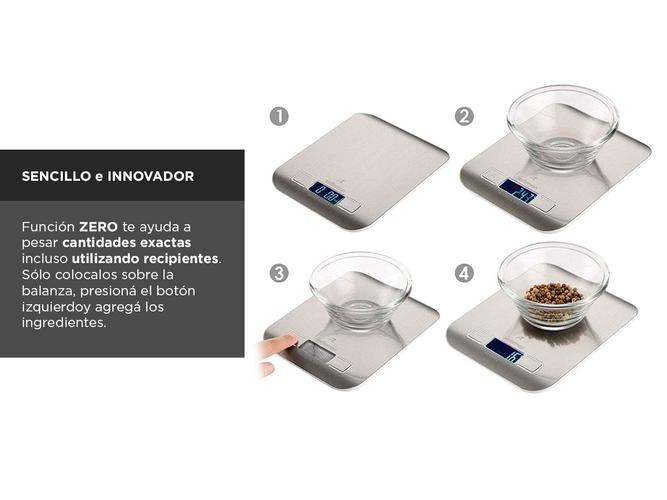Balanza Báscula Digital Cocina Gramos Acero Inoxidable 5kg - 4
