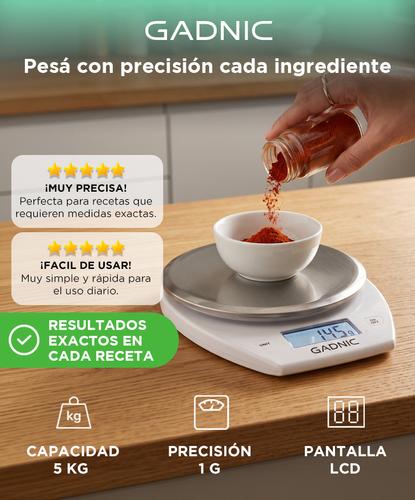 Balanza Digital De Cocina Gadnic 5kg Precisión 1g Acero Inoxidable - 1