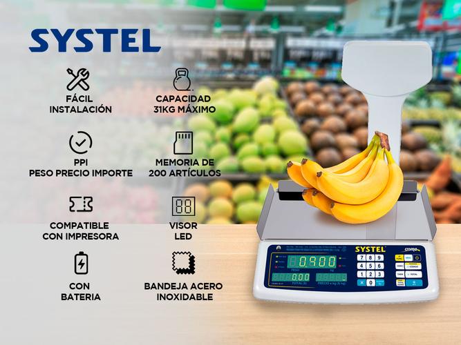 Balanza Comercial Systel Croma Bateria 31kg Mástil 200 Articulos - 1