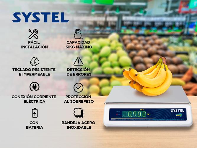 Balanza Comercial Systel Bumer Bateria 31kg Bandeja Acero Inox Solo Peso - 1