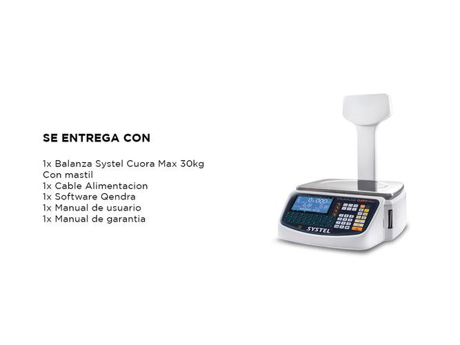 Balanza Comercial Systel Cuora Max Con Mastil Ticket Etiqueta 30kg USB Bandeja Acero Inox - 5
