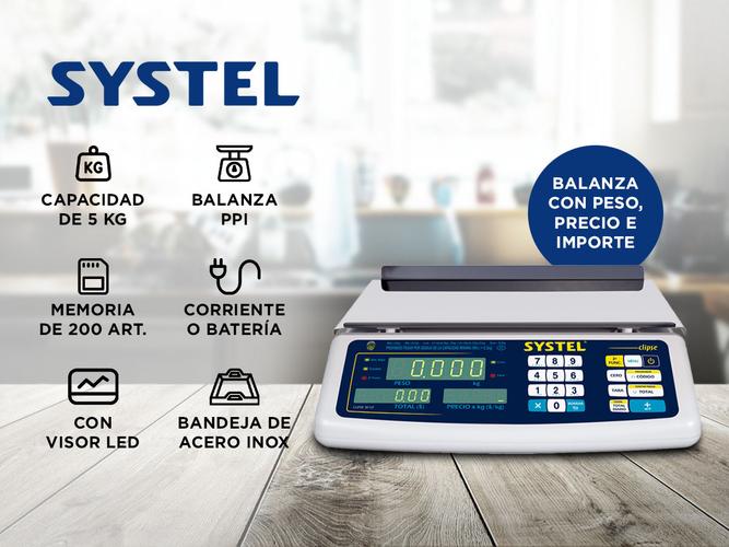 Balanza Comercial Systel Clipse Bateria 5kg Bandeja Acero Inox 200 Articulos - 1