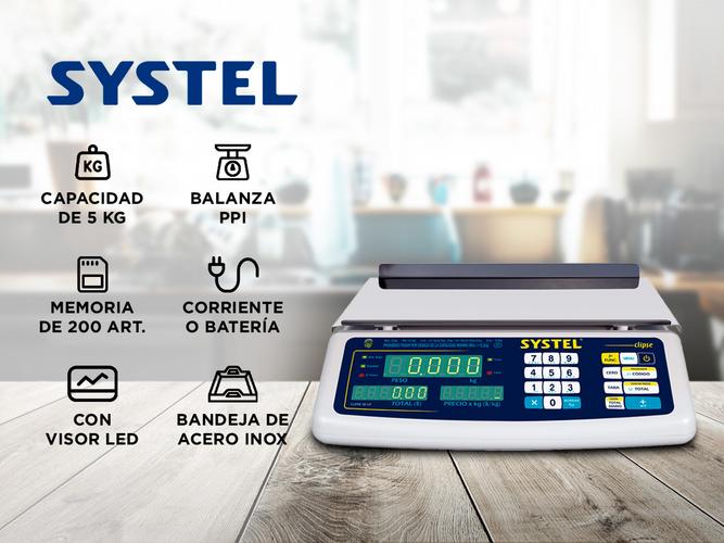 Balanza Comercial Systel Clipse Bateria 5kg Bandeja Acero Inox 200 Articulos Outlet - 1