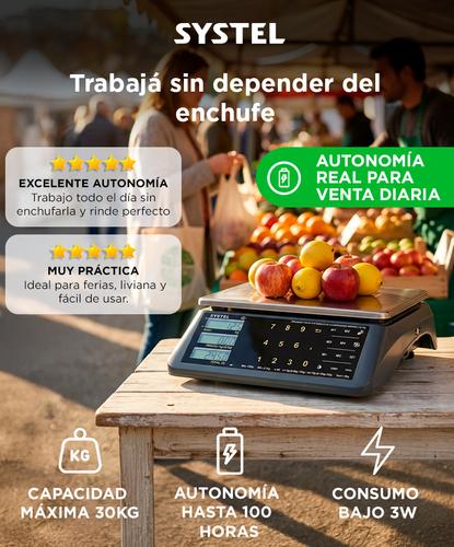 Balanza Comercial 30kg Systel Micra Con Batería 100 Hrs Acero Inoxidable  - 1