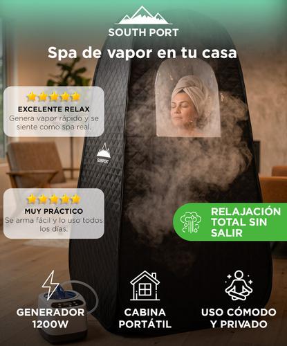 Sauna Portatil South Port By Gadnic Plegable Con Generador De Vapor 1200W Tanque 3L Temporizador 10 A 99 Minutos Temperatura Ajustable 1 A 9 Niveles Cabina - 1